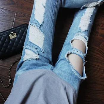 New hole denim trousers street fashion jeans slim pants casual skinny women jeans