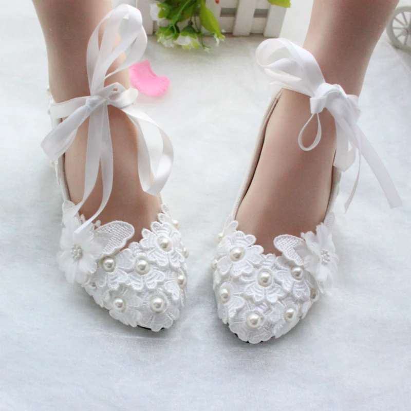 Adults Flats Ribbon Lace White Shoes red bride Wedding Shoes in Low-heeled Shoes Bridesmaid banquet birthday dance Shoes