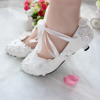 Adults Flats Ribbon Lace White Shoes red bride Wedding Shoes in Low-heeled Shoes Bridesmaid banquet birthday dance Shoes