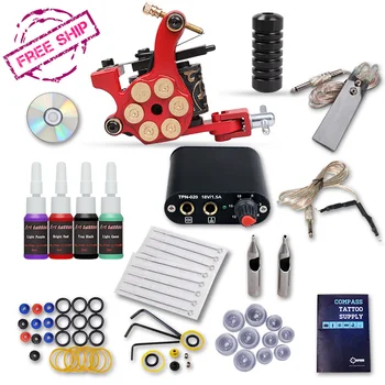 Top Quality Complete Tattoo Kit With Inks Needles Grips Tips Tattoo Power Supply Tattoo Machine