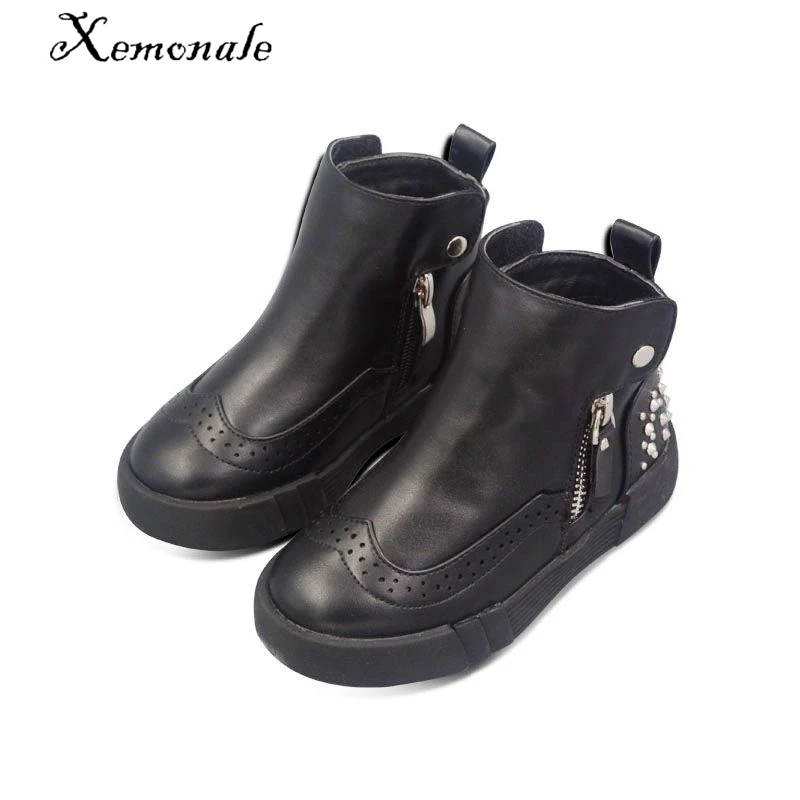 Xemnole autum brand ankle boots baby boys fashion red martin boots children pu leather shoes for girls stud brogue boots