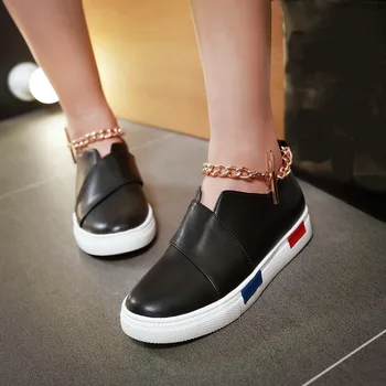 3 Colors Lively Women Casual Shoes Elegant Chains Round Toe Cool Shoes Woman US Size 4-12