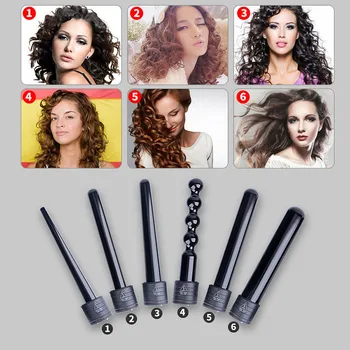 6-in-1 Interchangeable Multifunctional Tourmaline Ceramic Hair Curling Iron Hair Curler Set magic roller styling tool with glove