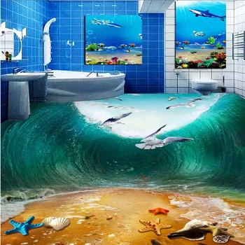 Shockwave Seabirds Beach Toilet Bedroom office study non-slip self-adhesive floor wallpaper mural
