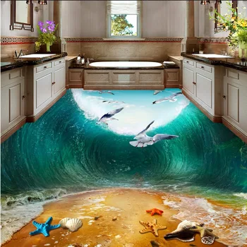 Shockwave Seabirds Beach Toilet Bedroom office study non-slip self-adhesive floor wallpaper mural