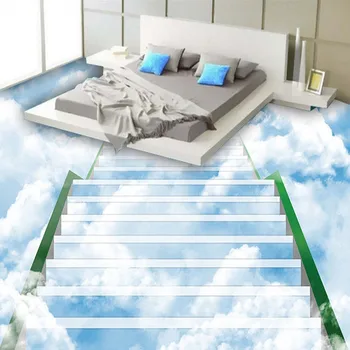 3D cloud ladder floor painting thickened moisture proof bedroom flooring living room study lobby wallpaper mural