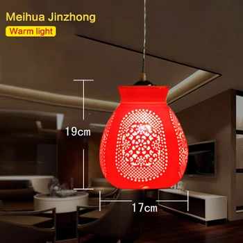 LED E27 Chinese Style Red Pendant Light Suspension Drop Lamp Ceramic Lamp Restaurant Kitchen Lighting Modern Dining Bar Fixtures