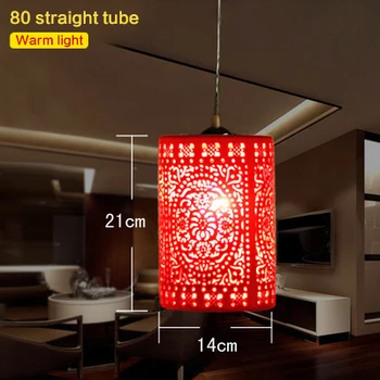 LED E27 Chinese Style Red Pendant Light Suspension Drop Lamp Ceramic Lamp Restaurant Kitchen Lighting Modern Dining Bar Fixtures