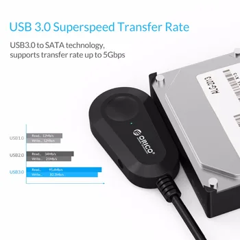 ORICO 35UTS USB3.0 2.5 & 3.5 inch SATA External Hard Drive Adapter with Built-in 8 inch USB3.0 Cable - Black