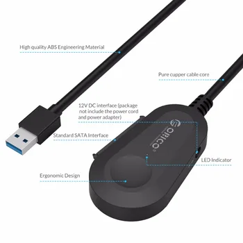 ORICO 35UTS USB3.0 2.5 & 3.5 inch SATA External Hard Drive Adapter with Built-in 8 inch USB3.0 Cable - Black