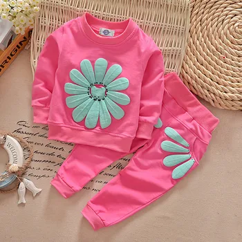 2016 Spring Autumn Girl Children Dress Girl Baby Full Garment Sportswear Sunflower Children's Clothing