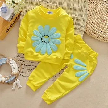 2016 Spring Autumn Girl Children Dress Girl Baby Full Garment Sportswear Sunflower Children's Clothing