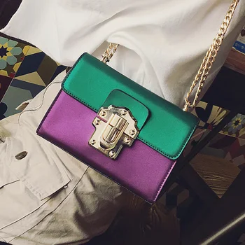 2017New fashion stitching color metal buckle chain casual women's shoulder bag handbag flap crossbody messenger bag ladies purse