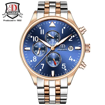 2017 Luxury Brand Binkada Men Stainless Steel Business Watches Mens Quartz Date Sport Chronograph Watch relogio masculino