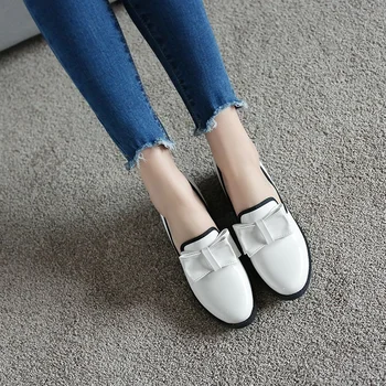 EGONERY shoes 2017 pu leather women fashion spring hoof heels pumps simple concise butterfly-knot platform slip-on shoes woman