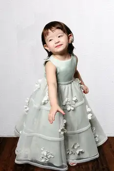 Adorable Vestidos de Novia Button Embellishment Ankle-Length Satin Flower Girl Dress Prom Pageant Dresses Children Apparel 2017