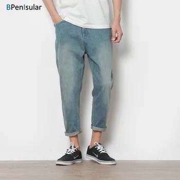 Mens Pants 2017 Spring Designer Clothes Retro Loose Denim Blue Pencil Pant Ankle Length Distressed Short Harem Biker Jeans Men