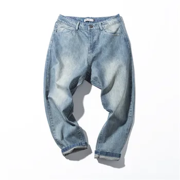 Mens Pants 2017 Spring Designer Clothes Retro Loose Denim Blue Pencil Pant Ankle Length Distressed Short Harem Biker Jeans Men