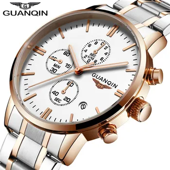 New Fashion Mens Watches Top Brand Luxury GUANQIN Quartz Watch Men Sport Full Steel Clock Male Date Luminous relogio masculino