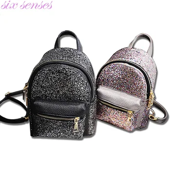 Six senses women pu Leather Backpack sequin children mini backpack school bags for Teenage Girls Small travel rucksack XD3858