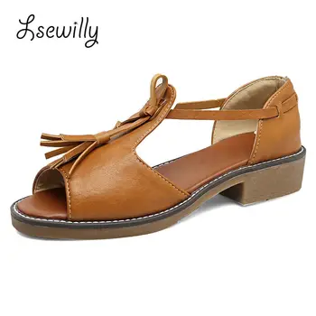 Lsewily 2017 Big size 33-43 women sandals summer fashion women Tassel square heels low heels sandals 4 colors SS770