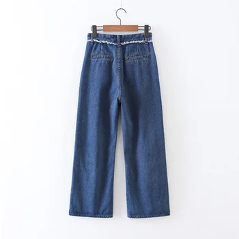 Jeans China Femme High Waist Solid Colour Pocket Zipper Crotch Pants Wide Leg Jeans Casual Style K8373