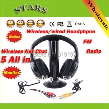 5 in 1 HIFI Wireless headphone Earphone Headset wireless Monitor FM radio for MP4 PC TV audio