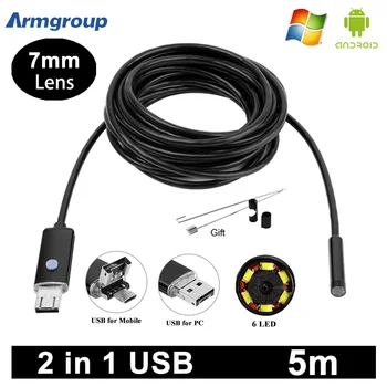 Armgroup Android Endoscope Camera 7MM USB Android Endoscopic Mini Camera Inspection Android 5M Borescope USB Endoskop Camera