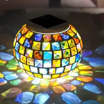 HoneyFly LED Solar Lamp LED Lawn Light Bulb Mosaic Glass Ball Garden Color Changing Night Light Outdoor Solar Lamp Sensor Lamba