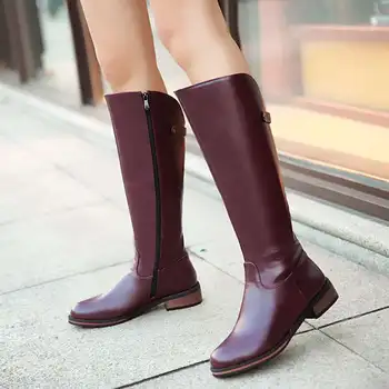 Plus Size34-43 2017 New Sexy Women Boots Black red Autumn Knee High Boots Waterproof Winter Female Leather Snow Boots SBT2759