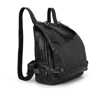 New 2016 Genuine Leather Women Backpacks Designer Brand Female Skull School Bag Travel Bags