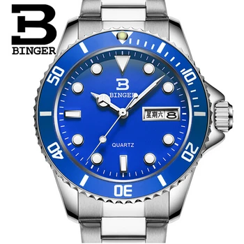 Geneva Men Quartz Watch Binger Sports Watches Casual Dress Fashion Waterproof Wrist watch Luminous 2017 New Clock Wristwatch