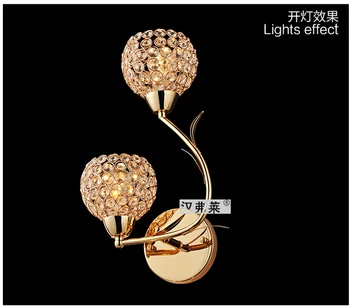 Modern brief design golden luxurious crystal led e14*2 heads indoor decorative wall lamp bed room bedside aisle stair light 1629