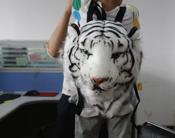 2016 Large Unisex Creative Animal Style Lifelike Tiger Head Bag Spoof Backpack Knapsack Schoolbag White Yellow G-Dragon BIGBANG