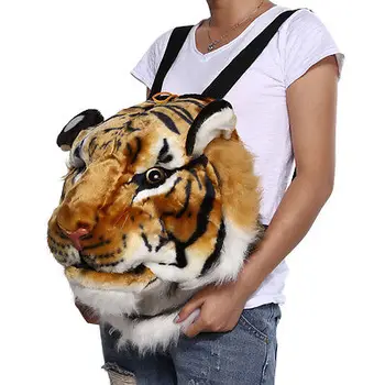 2016 Large Unisex Creative Animal Style Lifelike Tiger Head Bag Spoof Backpack Knapsack Schoolbag White Yellow G-Dragon BIGBANG