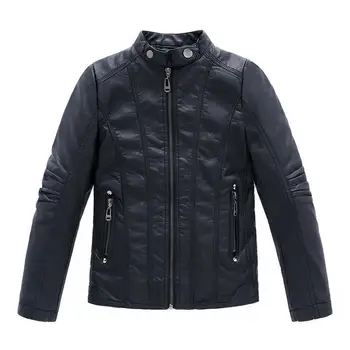 New gentleman Winter boy leather jacket solid black zipper PU jacket coat for 3-12yrs boys infantil children outerwear clothes
