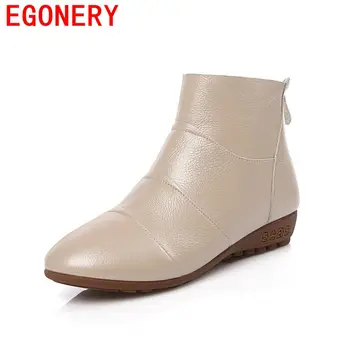 EGONERY shoes 2017 back zipper plain ankle shoes women boots fashion sweet low heels black white beige color elegant lady boots