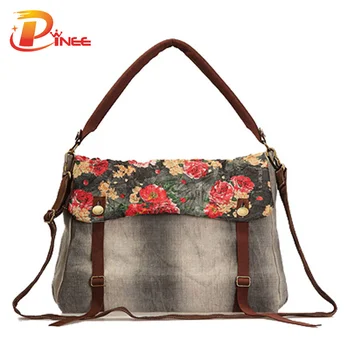 New arrive vintage women messenger bags flower printing canvas shoulder bag womens handbags
