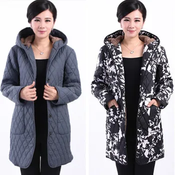 Thick jacket winter coat long middle-aged women's hooded cotton outwear added fat 6XL elderly mom padded coats