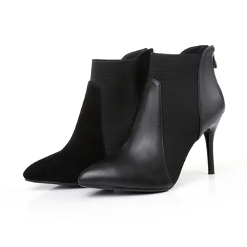 EGONERY shoes 2017 European American fashion ankle boots elegant pointed toe thin high heels concise zipper design black shoes