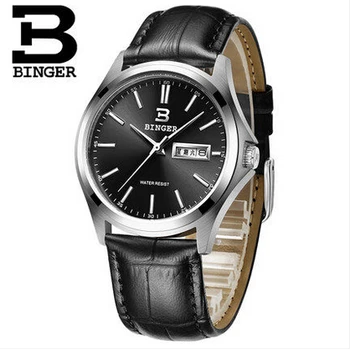 Top Brand Binger Business Watch Men Ultra Thin Switzerland Watch Genuine Leather Quartz Watches Men Wristwatch Relogio Masculino