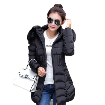 Solid Slim Winter Jacket Women's Jackets and Coats Faux Fur Collar Hood Plus Big Yards 4XL Cotton Wadded Thick Warm A0218