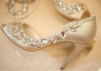 High heels Gold Rhinestone Shoes/wedding shoes for Bridal Shoes Bridemaid Dress Sandals Peep Toe Party Evening Shoes