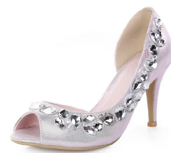 High heels Gold Rhinestone Shoes/wedding shoes for Bridal Shoes Bridemaid Dress Sandals Peep Toe Party Evening Shoes