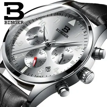 Famous Brand Binger Black Band Mens Diver Quartz Watches Sport Watch Chronograph Men Outdoor Wristwatch relogio masculino