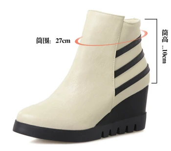 Plus size 34-43 women soft leather shoes autumn and winter round toe wedges platform fashion ankle boots unique style