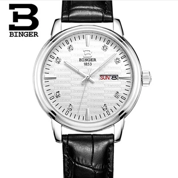 Switzerland Binger Men fashion Leather Quartz Crystal watch Wrist watches Man hour clock relojes relogio feminino