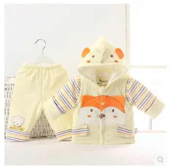 Newborn spring and autumn wadded jacket set male cotton-padded jacket vest piece set baby clothes