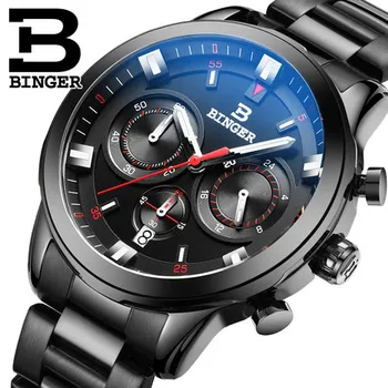 2017 brand New Fashion Vintage Antique Black Switzerland Watch Men Quartz Watches Binger Wristwatch Auto Date