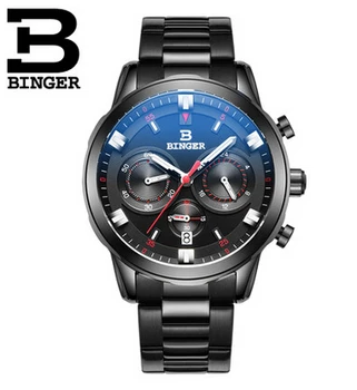 2017 brand New Fashion Vintage Antique Black Switzerland Watch Men Quartz Watches Binger Wristwatch Auto Date